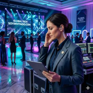 Coordinadora de eventos revisando la lista de invitados